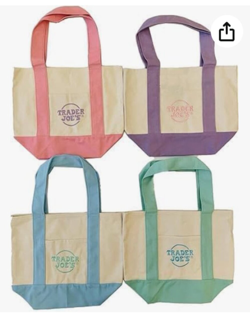 Trader Joes Mini Tote Bags, Canvas Pastel Colors